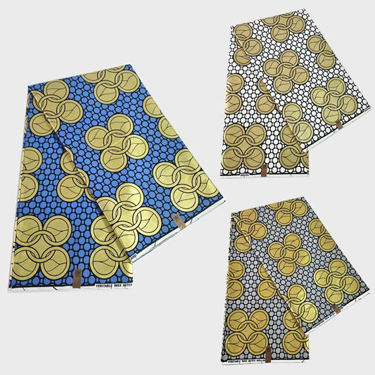 Golden Printed African Style Cotton Wax Batik Fabric,6 Yards Long 24*24Yarns,DIY Sewing Material for Summer Spring Dress Pants Sofa R945