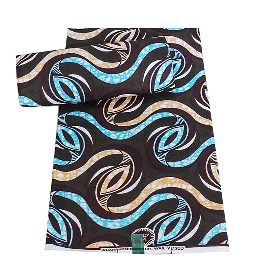 African Style Batik Fabric with Blue Print on Black,6 Yards Long,Polyester DIY Sewing Fabric Material for Summer Clothing Sofa R943