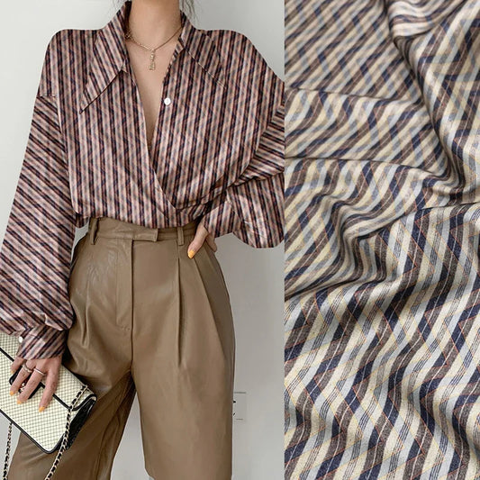 55'' Wide 20MM Thickness Stripe Print Stretch Twill Silk Fabric Material by Yard for DIY Sewing Summer Spring Plants Blouse Dress Cheongsam D1204