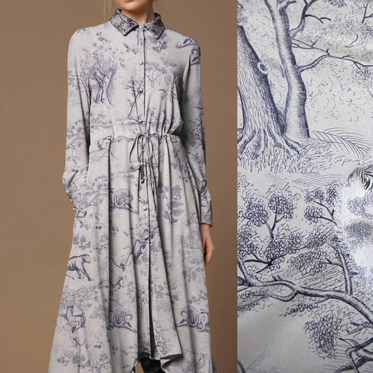 17m/m 100% Mulberry Silk Crepe de Chine Silk Fabric for Sewing Thin Dresses,Pajamas,Chinese Style Clothing or DIY Crafts 55" Wide Sold by 1 Meter 1 Yard(Blue Animal Print) R071
