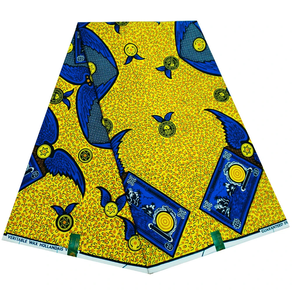 Blue Print Yellow African Style Wax Fabric,Cotton Batik Material for Summer Spring Clothing Curtains Sofa Pants DIY Sewing Material R927
