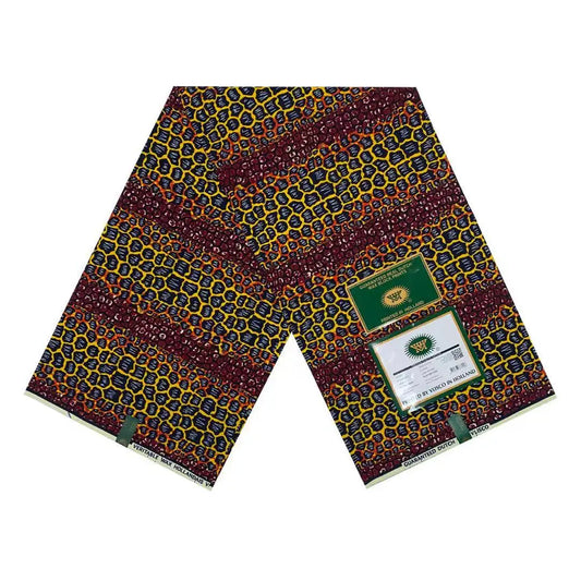 6 Yards Long African Wax Fabric for Cushions Sofa Clothes,Geometry Print Red Yellow Batik Cotton Fabric 24*24Yarns,115CM Wide DIY Sewing Material R1036