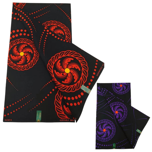 Red Purple Windmill Printed Black African Batik Fabric,6 Yards Long,Cotton Material for Summer Projects Cushion Sofa Dress Clothes R1221