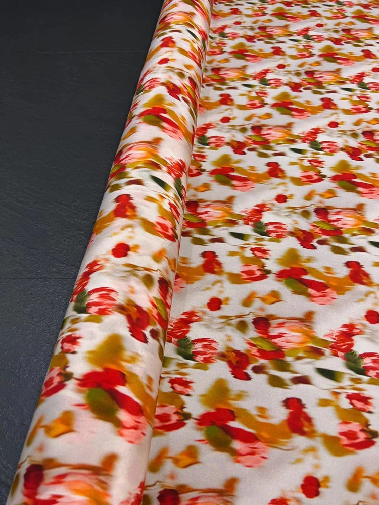 140CM Wide 18MM Thick Silk Crepe de Chine Fabric,Stretch Smudged Orange Green Silk Fabric for Thin Cheongsam Pants Dress,DIY Sewing Material D1683