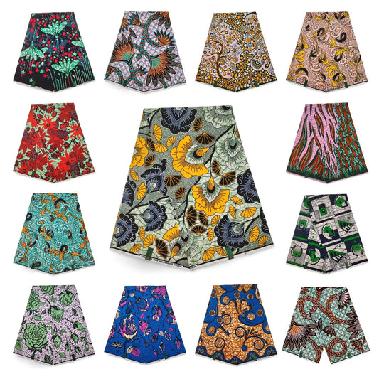 13 Patterns Prints Available,African Wax Batik Fabric for Clothes and Cushions,Summer Cotton DIY Sewing Material-6 Yards R1110