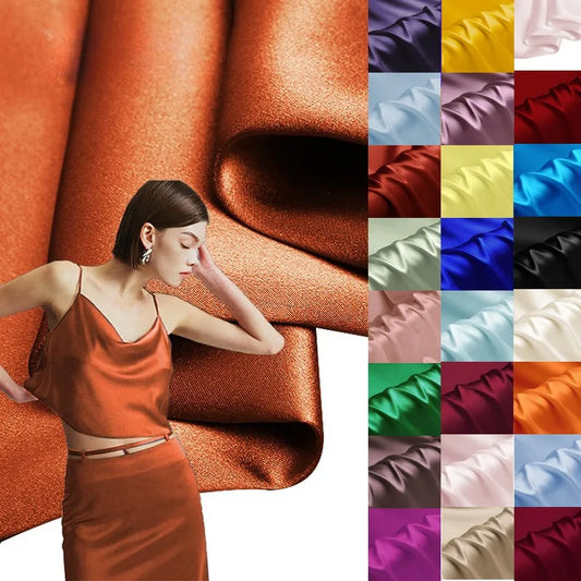 96Colors 45'' Wide 19MM,Solid Color Silk Crepe Plain Fabric by Yard,Soft Sewing Material for DIY Spring Summer Pajamas Dress Pants R1215
