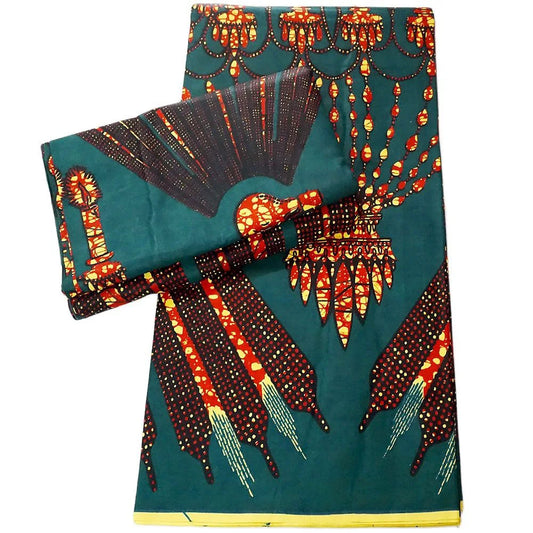 115CM Wide High-Quality African Batik Fabric - Gorgeous Print on Dark Green Cotton Fabric for Sewing Clothing Clothes and Sofa,6Yards Long DIY Material R827