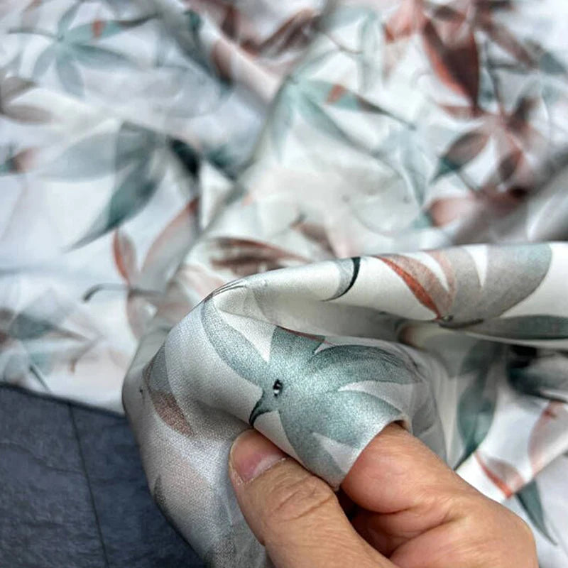 Silk Satin Fabric with Bamboo Printed Design-140CM Width,20MM Thick,Stretch Soft Comfortable Fabric for Summer Dress Pants D1624