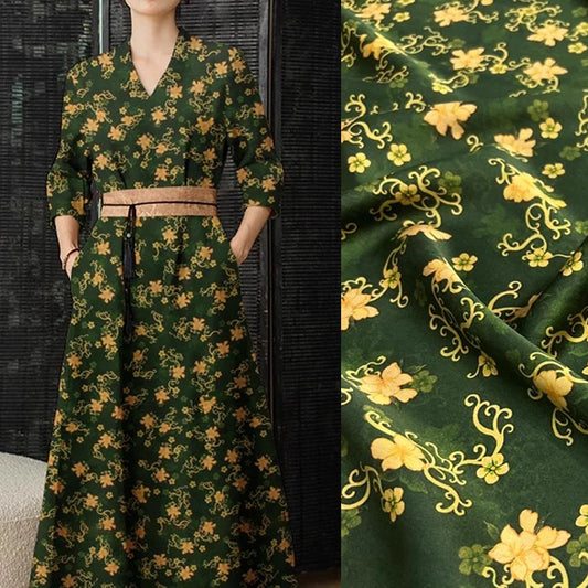 Luxurious Gambiered Guangdong Silk Fabric with Elasticity for Cheongsam Summer Dress Stretch Silk Fabric 44'' Wide 25MM Thickness DIY Sewing Silk Fabric Material D1280
