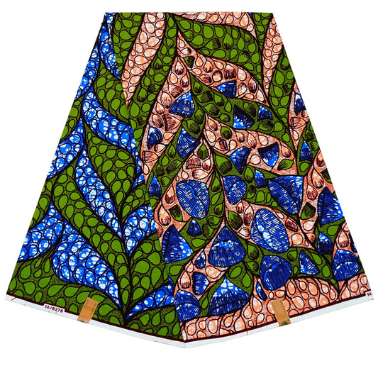 Green Blue Orange Plants Print African Style Batik Wax Fabric,DIY Sewing Material for Cotton Clothing Curtains Sofa Pants R901