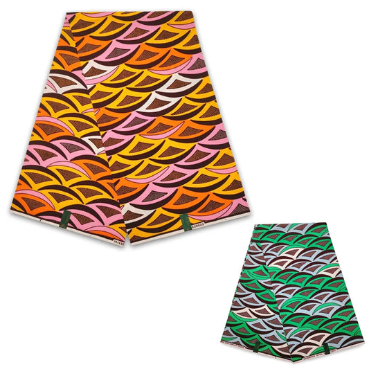 Clothing Sofa Curtains Home Decor African Wax Fabric with Yellow Green Geometry Print,Batik Cotton Fabric for DIY Sewing,6 Yards Length R1023