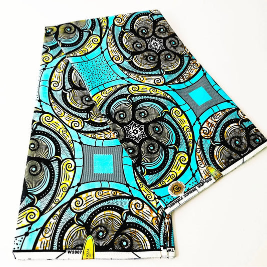 6 Yards Long African Wax Fabric with Gorgeous Blue Geometry Printed,Cotton Batik Fabric for Sewing Spring Summer Clothing R929