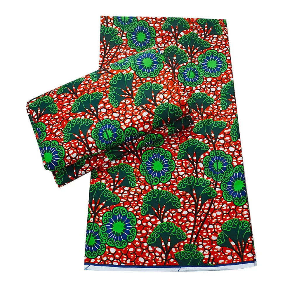 Green Trees Printed Red African Wax Fabric,Summer Spring 100% Cotton Batik Fabric for DIY Sewing Dress Pants Curtains R794