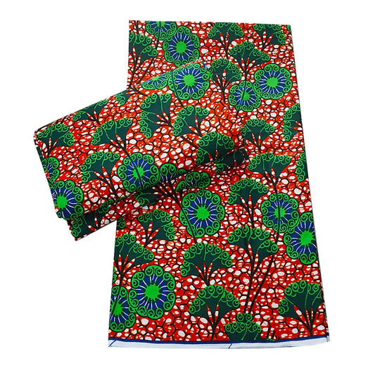Green Trees Printed Red African Wax Fabric,Summer Spring 100% Cotton Batik Fabric for DIY Sewing Dress Pants Curtains R794
