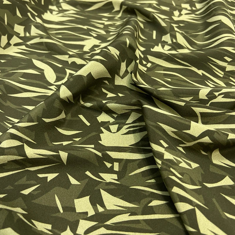 18m/m Mulberry Silk Crepe de Chine Silk Fabric for Sewing Dresses,Pajamas,Chinese Style Clothing or DIY Crafts 55" Wide Sold by 1 Meter 1 Yard(Green Printed) D1493