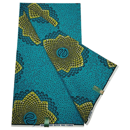 Yellow Floral Printed Blue Cotton Fabric for Sewing-6 Yards Long African Wax Batik Fabric for Cushion Covers Sofa Clothes DIY Material R1254