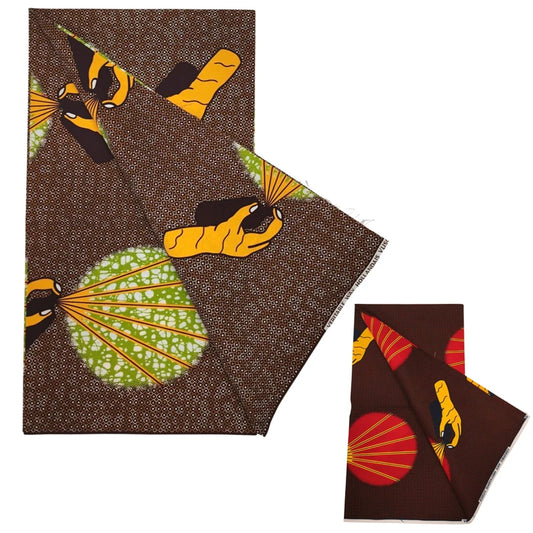 6 Yards Long,African Wax Batik Fabric with Hands and Fans Print,Cotton Sewing Material for DIY Cushion Sofa Clothes 2Colors R1257