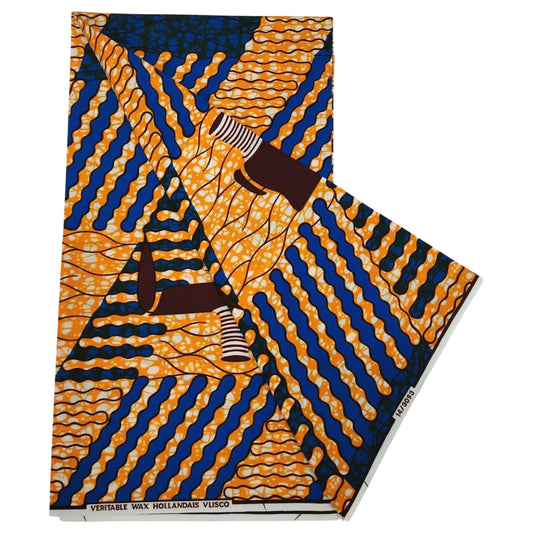 Blue Stripe Print Orange DIY Sewing Material-6 Yards Long Cotton African Wax Batik Fabric for Sewing Cushion Sofa Clothes R1236