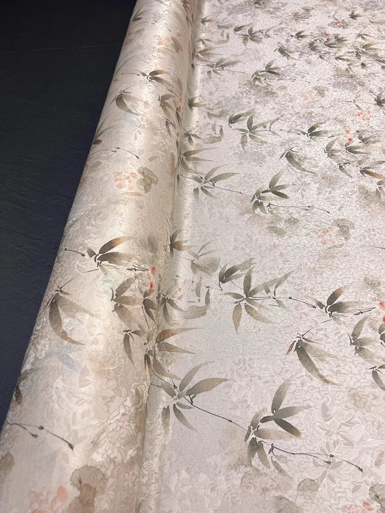 Chinese Style White Ink Bamboo on Light Pink Silk Fabric 45'' Wide 22MM Thickness Cheongsam Dress Pants Summer Jacquard Silk Fabric by Yard DIY Sewing Material D1671