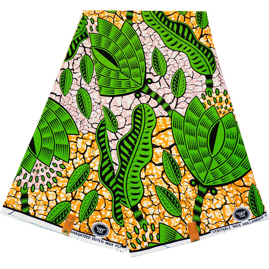 24x24 Yarns,Green Yellow Batik Wax Fabric for African Style Cotton Clothing Curtains Sofa Pants,DIY Sewing Fabric Material 6 Yards Long R904