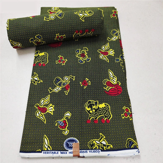 Birds and Cows Print Green African Wax Batik Fabric,Cotton Summer Spring Clothing Curtains Sofa DIY Fabric,6 Yards Long R937