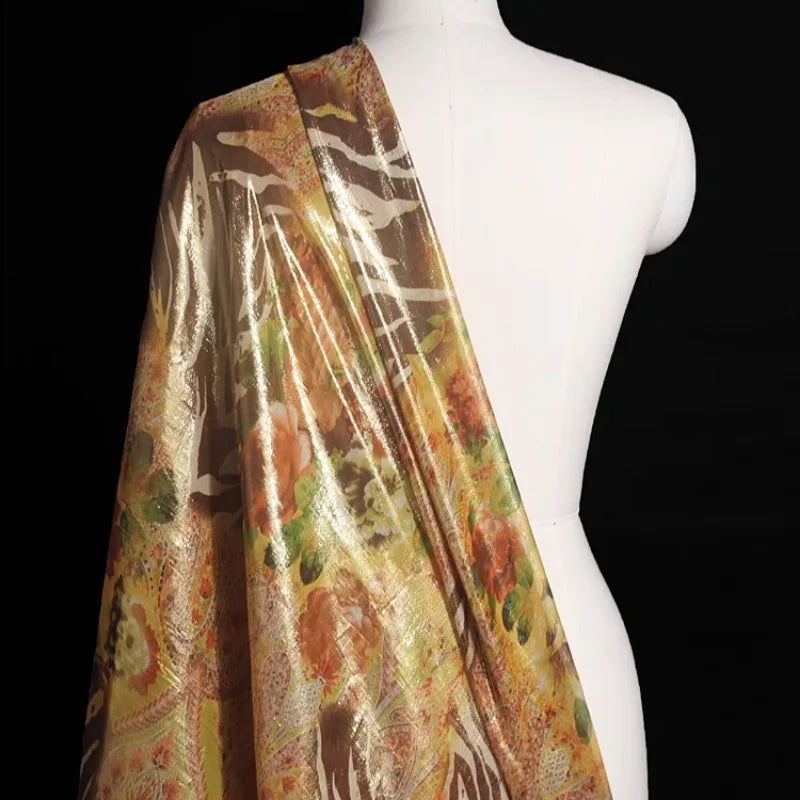 55'' Wide Golden Thread Thin Silk Fabric for DIY Sewing Gorgeous Dress Clothing R1870