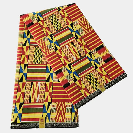 6Yards Long African Wax Fabric with Red Yellow Geometric Printed Cotton Batik Material for DIY Summer Spring Clothing Sofa R901