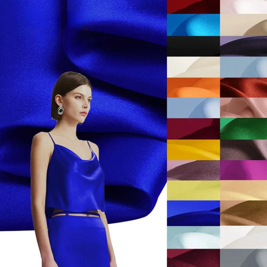 96Colors Available,108CM Wide 19MM Thick,Solid Color Stretch Silk Satin Fabric for DIY Sewing Smooth Dress Pajamas Pants R1210