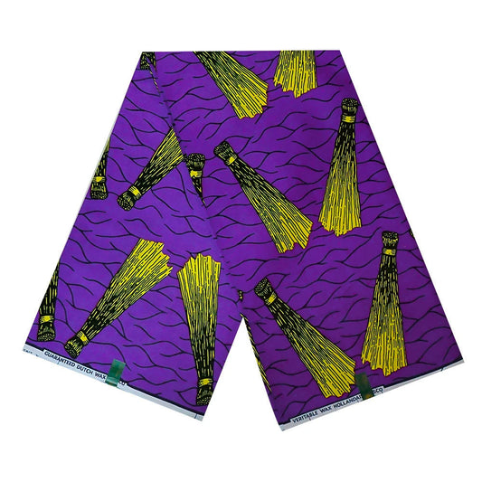 115CM Wide 6Yards Long African Wax Batik Cotton Fabric,Yellow Printed on Purple Summer Dress Shirt Pants DIY Material R838