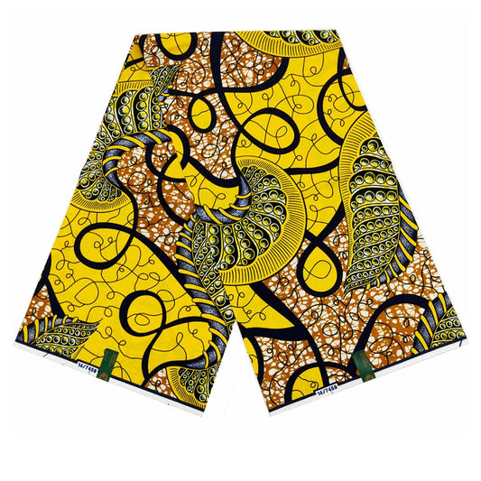African Wax Fabric,115CM Wide 6 Yards Long,100% Cotton Batik with Special Yellow Prints Design for Spring Clothing Sofa DIY Sewing R934