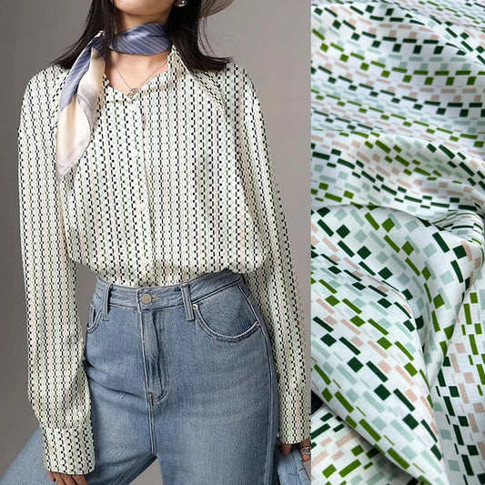 The Beauty of Line Printed Silk Threaded Satin Fabric by Yard,140CM Wide 20MM Thickness for Summer Clothing Dress Shirt,Comfortable Soft Silk,DIY Sewing Material R385