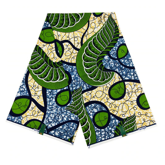 Abstract Lotus Printed Green Blue Wax Fabric,African Cotton Batik Fabric for Sewing Clothes Sofa Tablecloth Spring Summer DIY Material R864