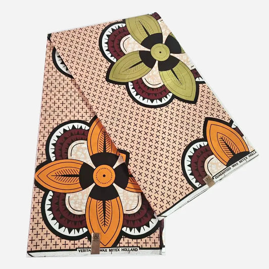 6 Yards Long 24*24Yarns,Green Orange Floral Printed African Wax Batik Fabric,Cotton DIY Sewing Material for Summer Clothes Cushion R946