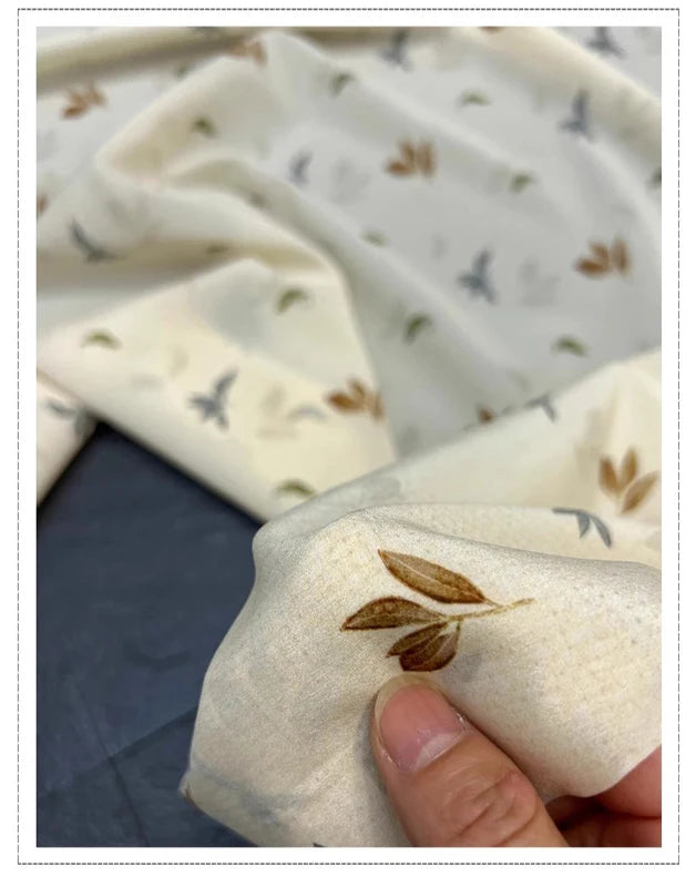 18 Momme 55''Width Silk Crepe de Chine Fabric for Sewing Blouse,Dresses,Pajamas DIY Crafts,Stretch Silk Spandex Soft Thin Material(Printed on Beige,1yards)  D1305