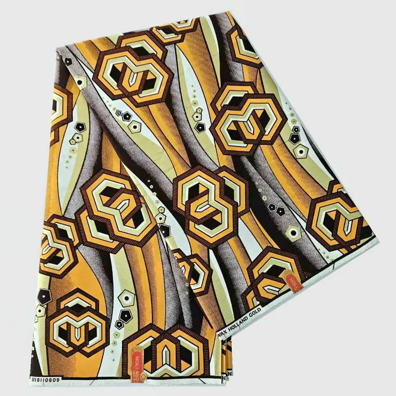 115CM Wide 6Yards Long Golden Geometry Print African Wax Fabric High Quality Spring Summer Dress Pants Batik Cotton Fabric for DIY Sewing R742