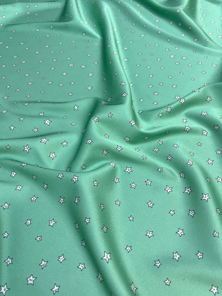 55'' Wide 20MM Thickness Small Stars Printed Twill Silk Fabric by Yard for Summer Pants Blouse Dress-Stretch Comfortable Silk Fabric DIY Sewing Material D1515