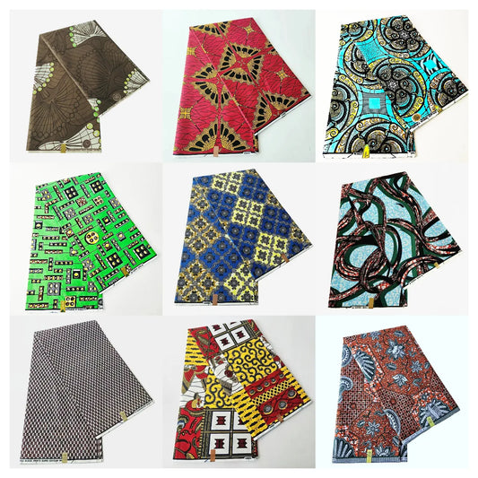 African Ankara Wax Fabric in 9 Patterns Geometric Print,115CM Wide 6Yards Long,Cotton Batik Material for Spring Clothing Sewing R913