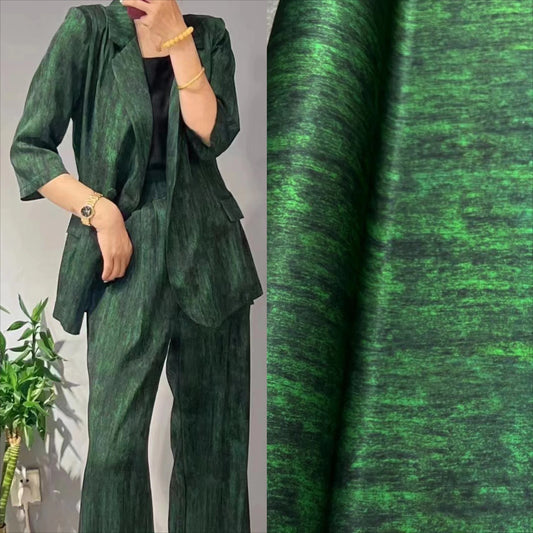 55'' Wide 21MM Thick,95% Silk 5% Spandex,Tie-dyed Dark Green Twill Silk Fabric for Elegant Stretch Dress Pants Cheongsam,DIY Sewing Material R1205