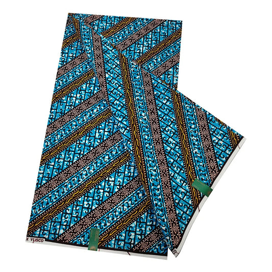6 Yards Long 115CM Wide,Blue Stripe Printed African Wax Batik Fabric for DIY Summer Clothing Curtains Cushion and Sewing R986
