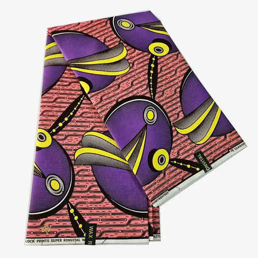 African Wax Fabric 6 Yards Long,Cotton Batik with Purple Geometric on Pink for Spring Clothing Sofa,DIY Sewing Material R931