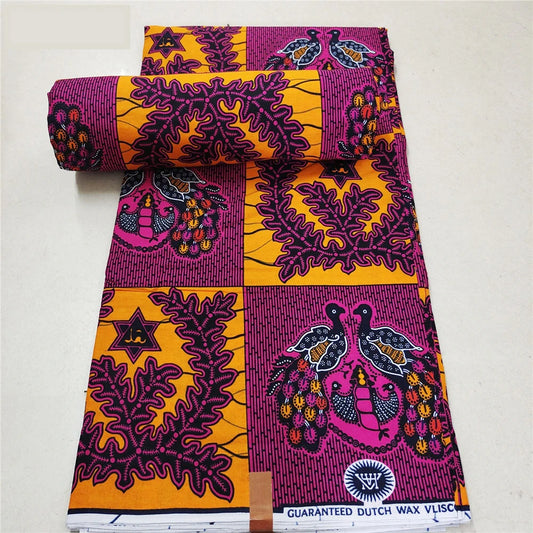 African Style Wax Fabric,6 Yards Long 115CM Wide,Pink Orange Cotton Batik Fabric with Floral Geometric for DIY Sewing Summer Clothing R930