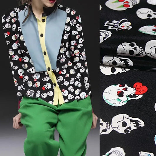 43.3'' Wide 12MM Special Print on Black Silk Crepe de Chine Fabric for DIY Sewing Summer Thin Dress Pants Blouse Pajamas R1846