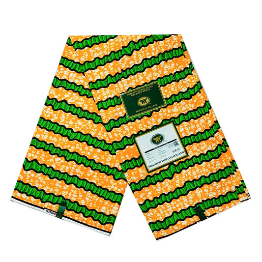 African Style Cotton Batik Fabric for Sewing Clothes Cushions with Green Orange Stripe Print,115CM X 6Yards,Summer DIY Material R763