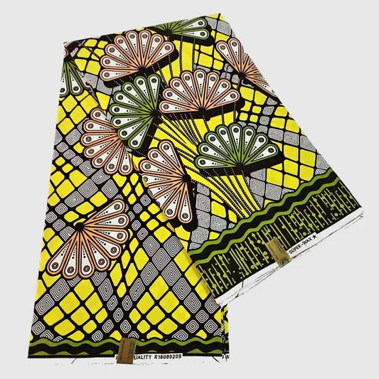 Geometry Printed Yellow Wax Fabric,Cotton African Batik Fabric for DIY Sewing Clothes Sofa Tablecloth 115CM Wide 6Yards Long R853