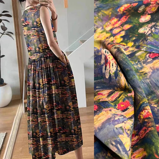 Soft and Stretch Gambiered Guangdong Silk Fabric Material by Yard with Stunning Floral Prints for DIY Sewing Cheongsam Dressmaking-47'' Wide 25MM Thickness R387