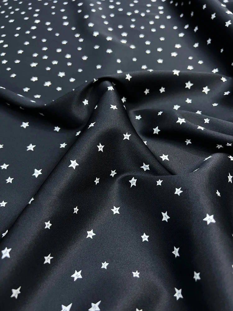 55'' Wide 20MM Thickness Small Stars Printed Twill Silk Fabric by Yard for Summer Pants Blouse Dress-Stretch Comfortable Silk Fabric DIY Sewing Material D1515