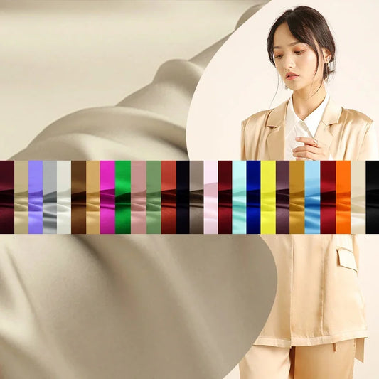 96Colors Available 140CM Wide 16MM Stretch Solid Color Thin Silk Satin Fabric for Spring Summer Dress Jacket Clothes Pants DIY Sewing Material F061