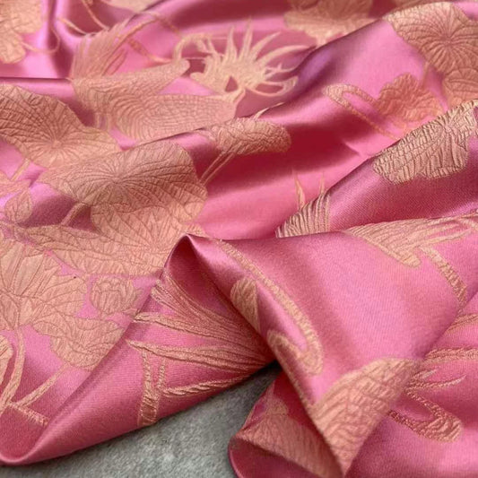 55'' Wide 28MM Lotus Leaves Jacquard Silk Fabric for Spring Summer Pink Horse-faced Dress Jacket DIY Sewing Material R1891