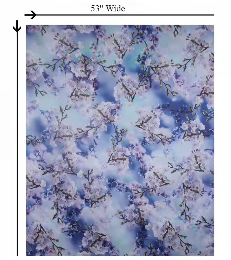 53'' Wide 14MM White Floral Blue Stiff Silk Organza Fabric for DIY Sewing Bubble Dress Coat R1873